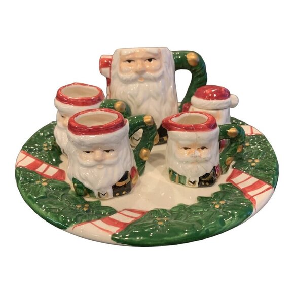 VINTAGE Ceramic 8pc MIniature Santa Claus Christmas TEA SET Replacement READ - Picture 1 of 11